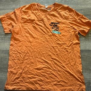 Gildan Orange Short Sleeve Tee with Small Halloween Graphic